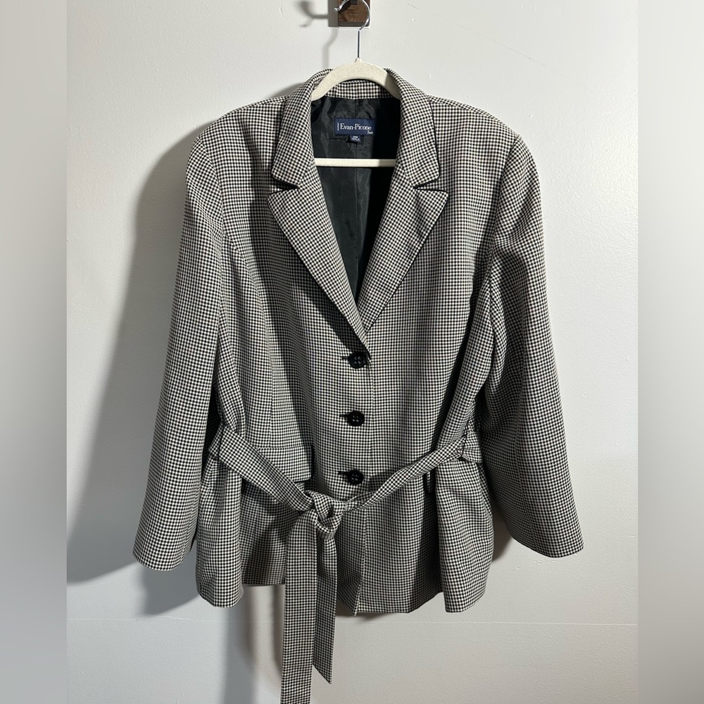 Evan Picone Women’s 24W Houndstooth Belted Lined 3 Button Blazer | SKU 0158‎